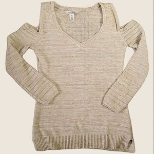 White House Black Market Cold Shoulder Pullover Cream Beige Sweater Size XSmall
